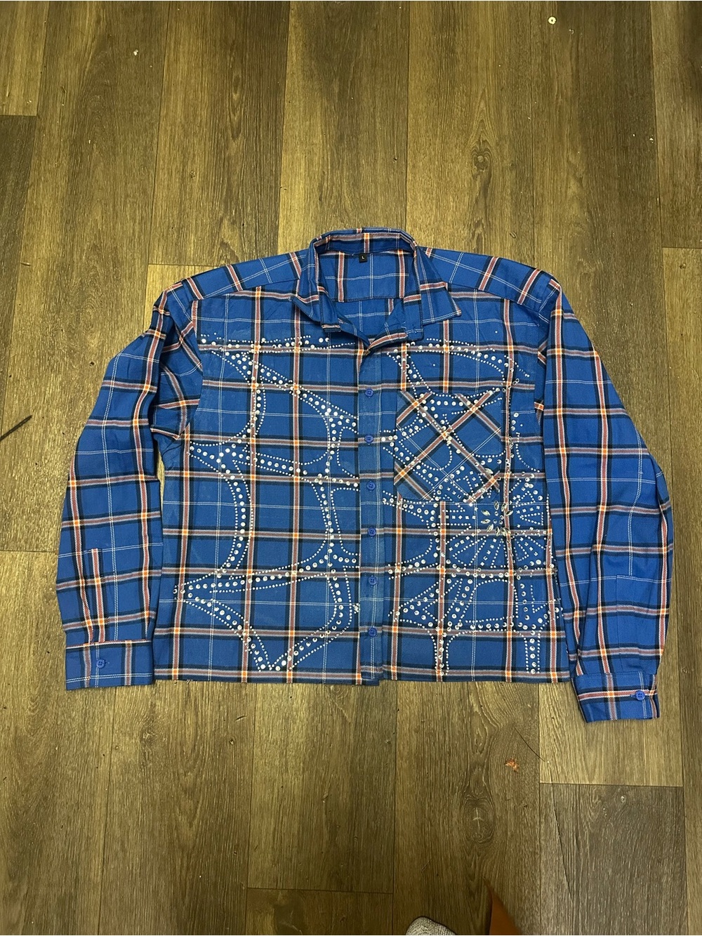 Blue Plaid Studded Men's Shirt
